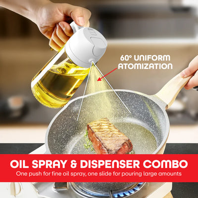 2-in-1 Oil Bottle | Sprayer & Dispenser | Fine Mist Control for Cooking