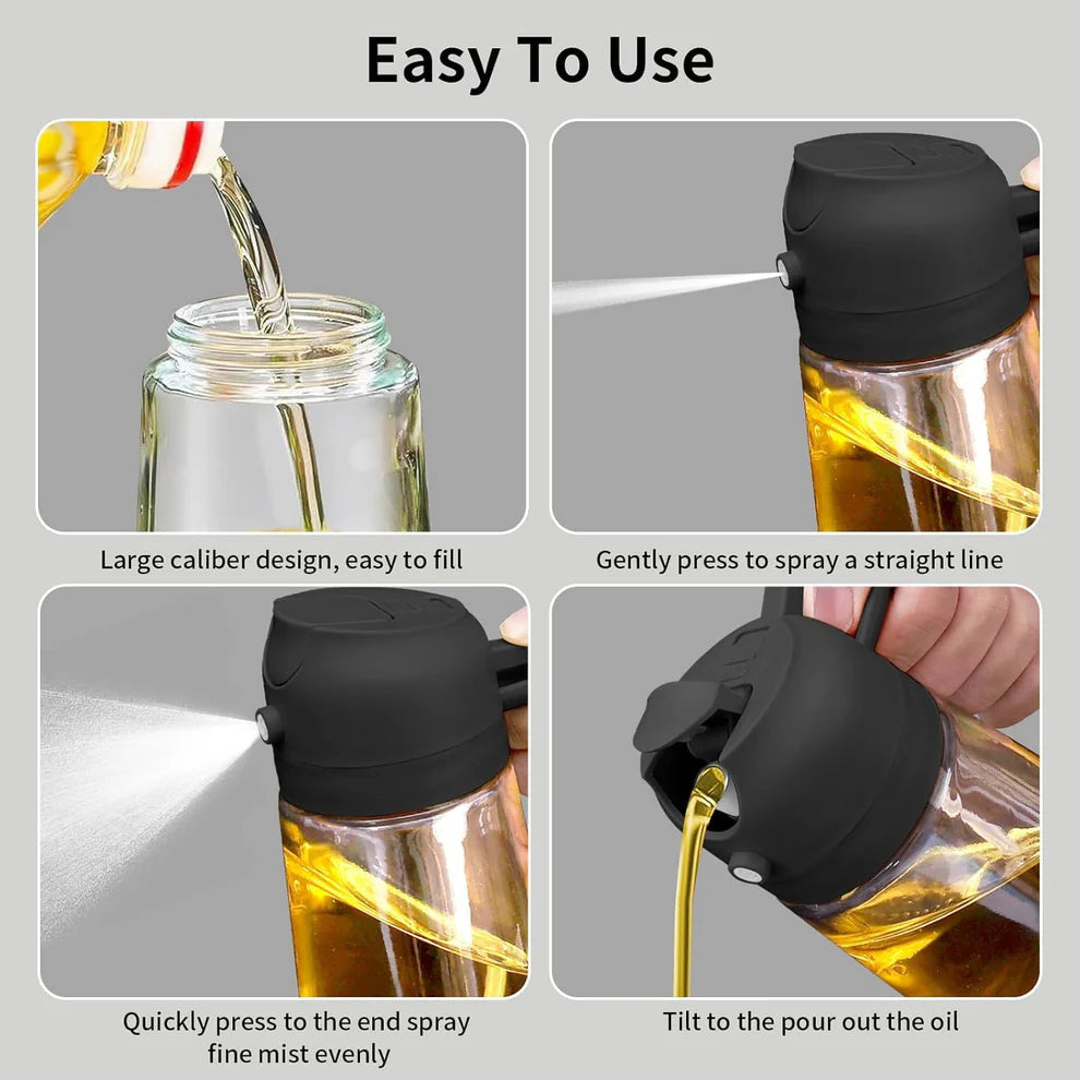 2-in-1 Oil Bottle | Sprayer & Dispenser | Fine Mist Control for Cooking
