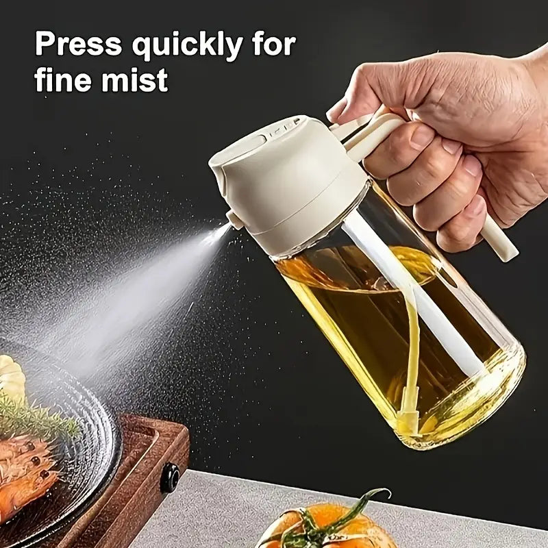 2-in-1 Oil Bottle | Sprayer & Dispenser | Fine Mist Control for Cooking