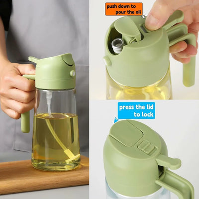 2-in-1 Oil Bottle | Sprayer & Dispenser | Fine Mist Control for Cooking